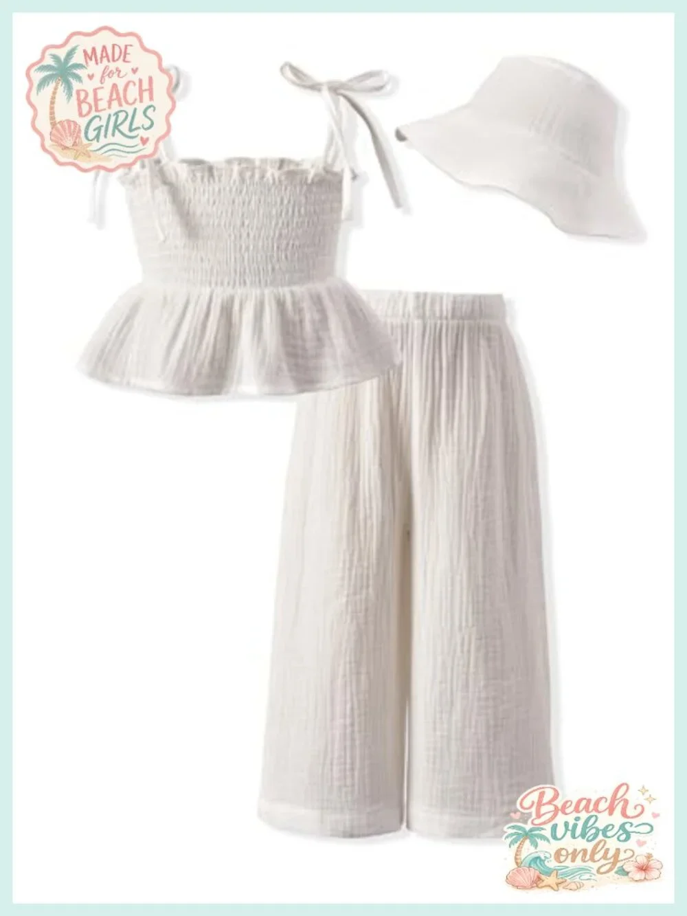 Toddler Girls Summer Outfit with Hat Top and Pants Set